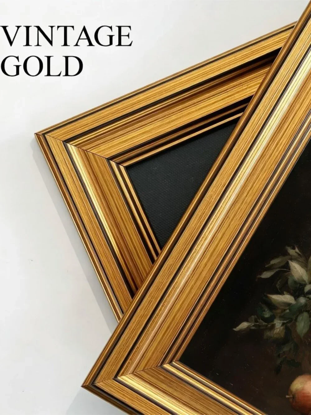 Vintage Apple Still Life Wall Art - Gold Framed Canvas Decor for Kitchen
